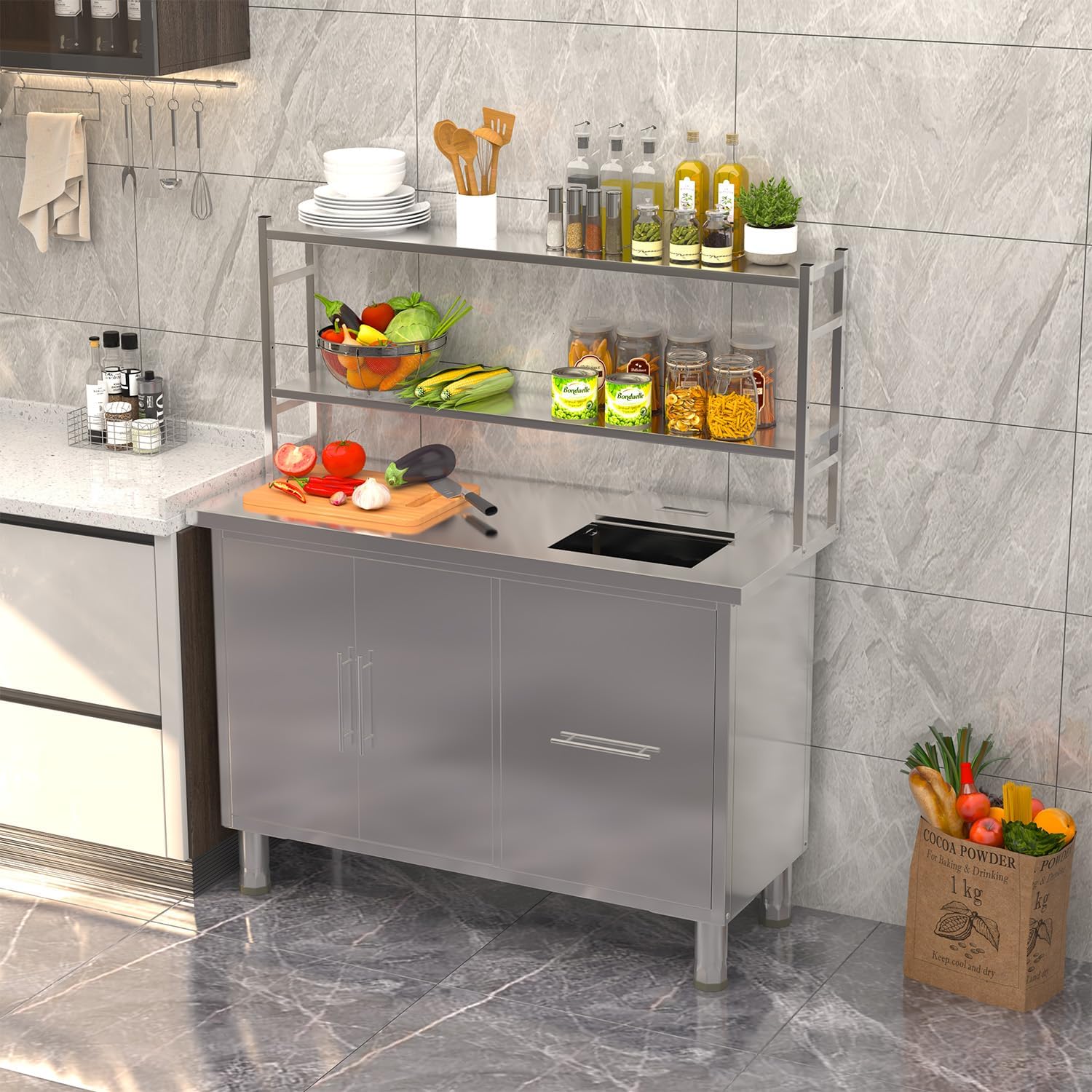 Stainless Steel Prep Table wit - Commercial Kitchen Prep Table 评论和价格