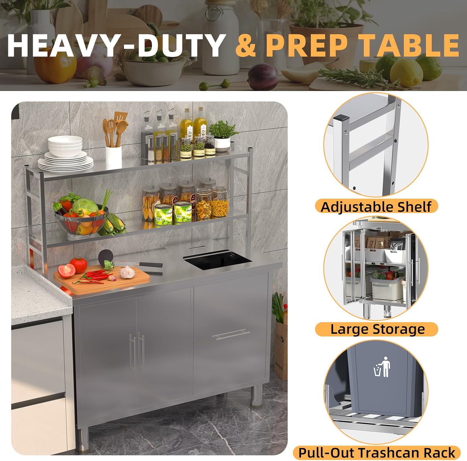 Stainless Steel Prep Table wit - Commercial Kitchen Prep Table 评论和价格