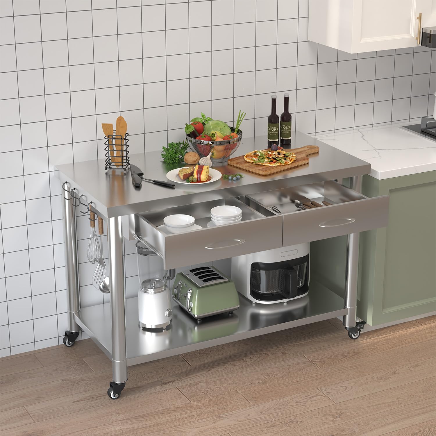 Stainless Steel Table with Dra - Commercial Kitchen Prep Table 评论和价格